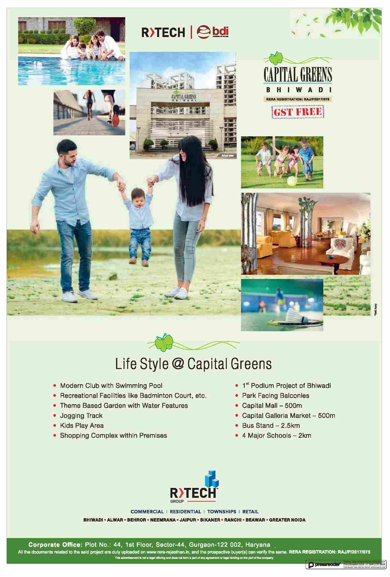 Enjoy the modern lifestyle at R Tech Capital Greens Bhiwadi Update
